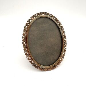 Vintage Filigree Brass Oval Picture Frame Ornate Lace Victorian Style Decor